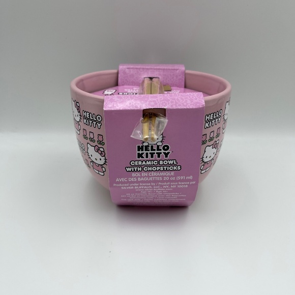 NEW Hello Kitty Ceramic Ramen Noodle Bowl w/ Chopsticks Pink Sanrio - Picture 4 of 7